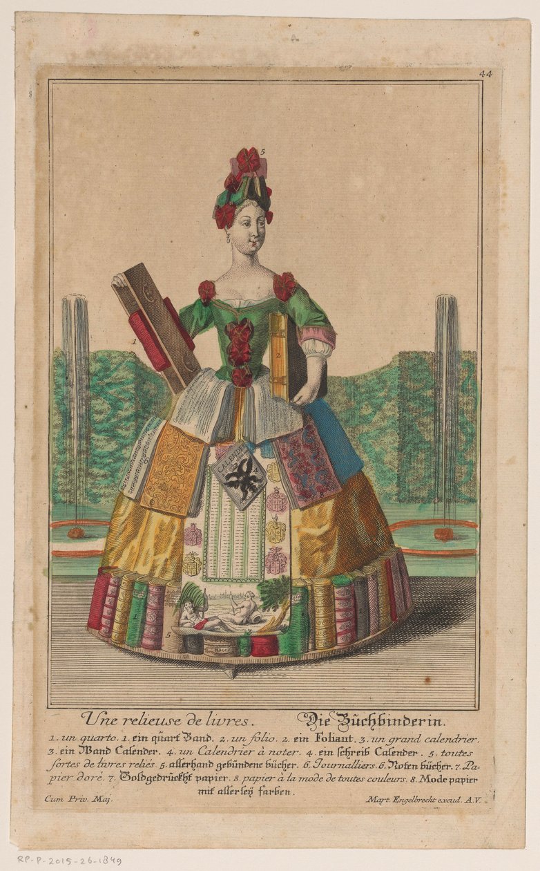 Kitap kostümlü kadın Relieur de livres / Der Buchbinder (nesne üzerindeki başlık) by Anonymous
