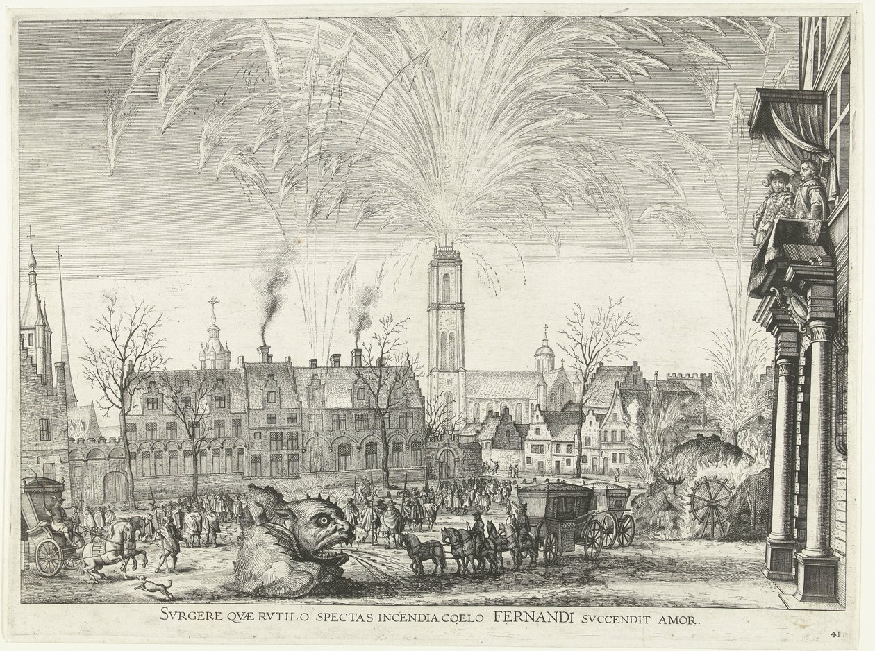 Vuurwerk; intocht van Ferdinand te Gent, 1635 (nr. 41) Ayağa kalk, Fernando