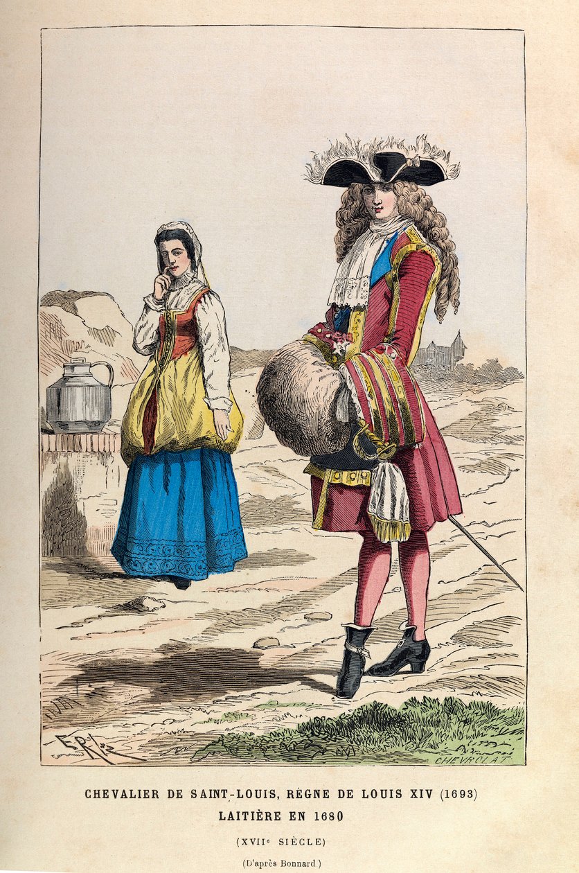 17. yüzyılda Kral Louis XIV'in saltanatı altında bir Saint Louis Şövalyesi (1693) ve bir Laitiere (1680) - Saint Louis Nişanı Şövalyesi, kral Louis XIV 1693 saltanatı ve mandıracı by Anonymous Anonymous
