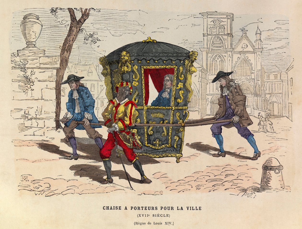 17. yüzyılda Kral Louis XIV yönetiminde şehir için kullanıcıları olan bir sandalye - Şehirde kullanım için Sedan sandalye, Fransa kralı XIV. Louis'nin saltanatı 17. Yüzyıl - özel koleksiyon by Anonymous Anonymous