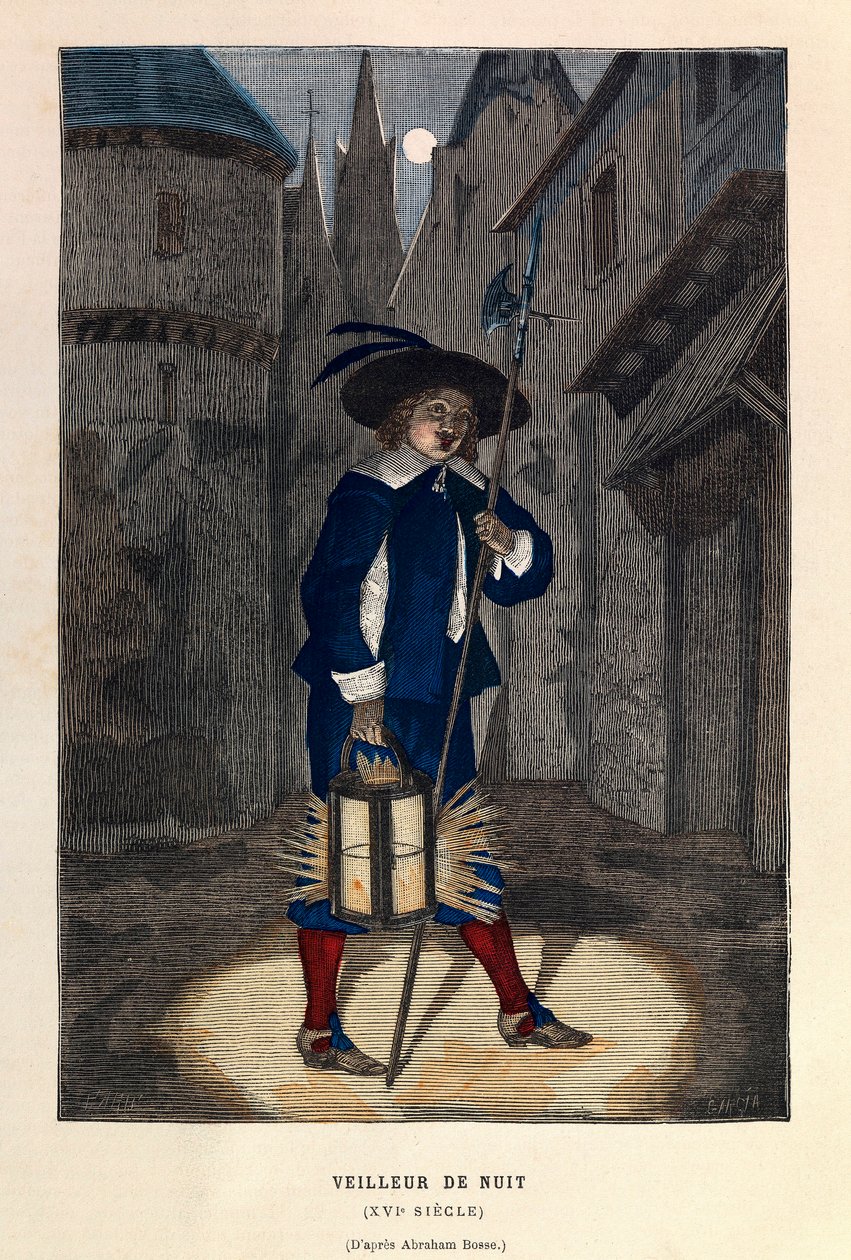 A night watchman in Paris in the 16th century - Nightwatchman 16th Century at Paris - private collection by Anonymous Anonymous
