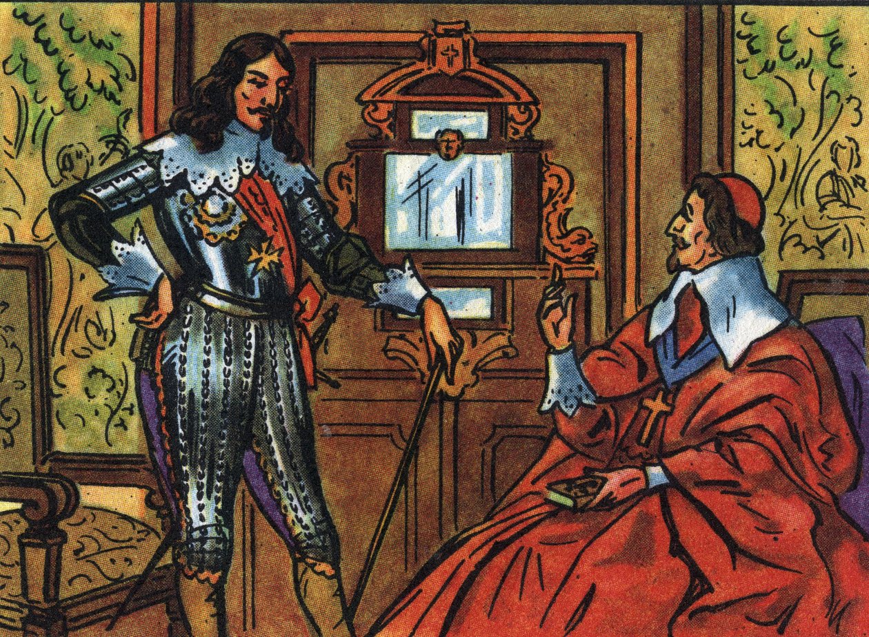 Armand Jean du Plessis de Richelieu veya Cardinal de Richelieu (1585-1642), Fransız bakan ve Louis XIII (1601-1643), Fransa kralı. “Fransa Hükümdarları ve Devlet Başkanları Koleksiyonu”nda anonim illüstrasyon. 20. yüzyıl. Özel koleksiyon. by Anonymous Anonymous