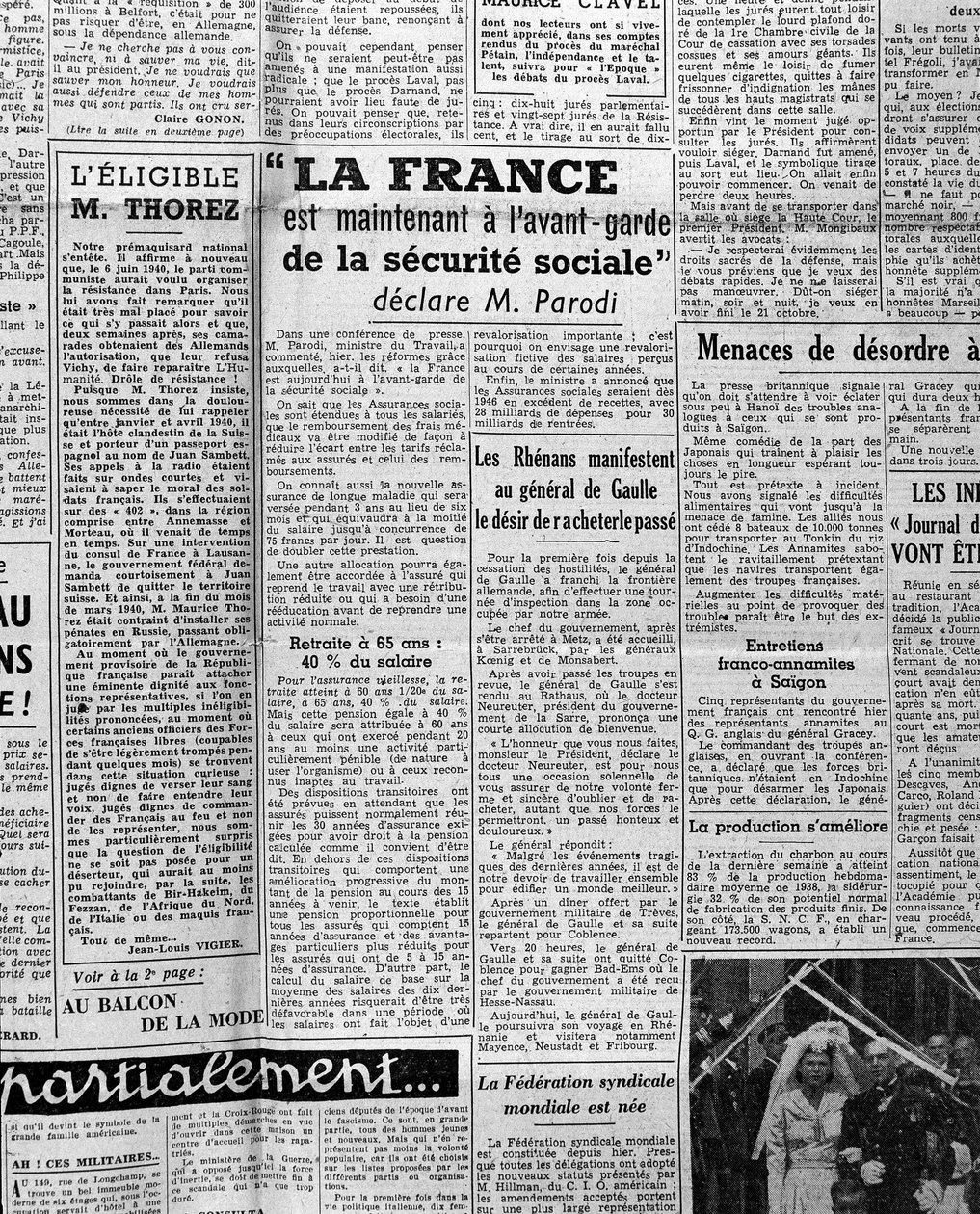 Sosyal güvenlikle ilgili makale: “Fransa artık sosyal güvenliğin ön saflarında yer alıyor, diyor Bay Parodi” 1945 by Anonymous Anonymous