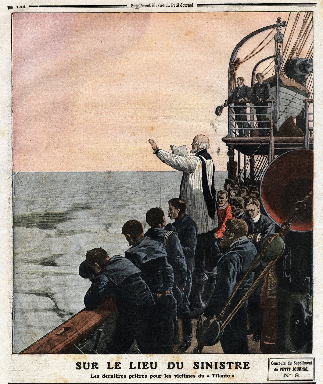 Felaket mahallinde, Titanik kurbanları için son dualar. İngiliz transatlantik gemisi “The Titanic”, Southampton