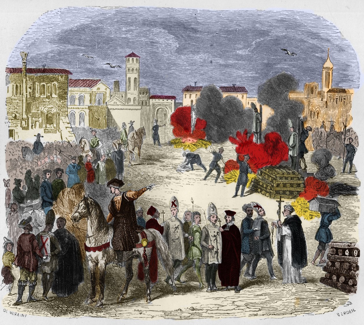 16. yüzyılda Autodafe (auto da fe) (auto da-fe). Victor de Feral, Suberwick, Manuel Galo de Cuendias tarafından "" Engizisyonun Gizemleri ve İspanya