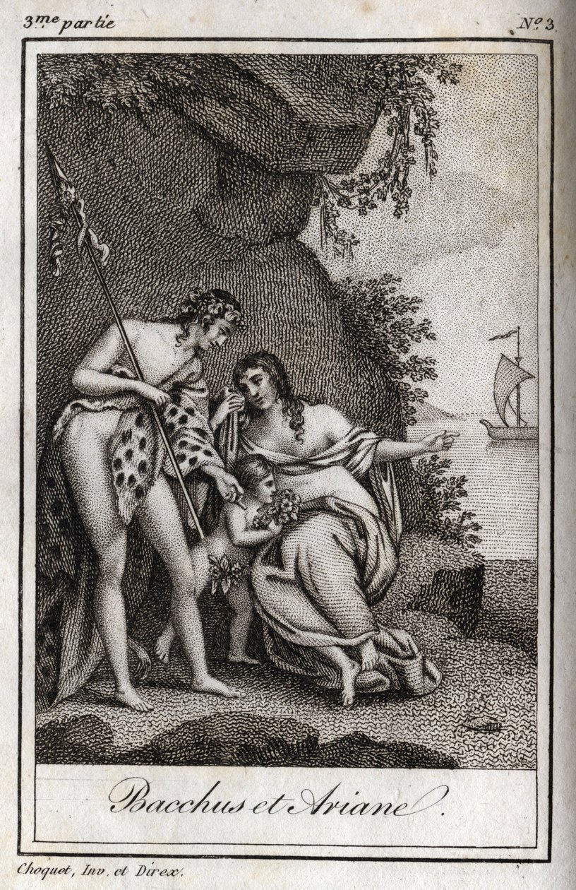 Bacchus et Ariane (Bacchus ve Ariadne) Charles Albert Demoustier (1760-1801) tarafından yazılan “Lettres a Emilie sur la mitoloji”de 1819