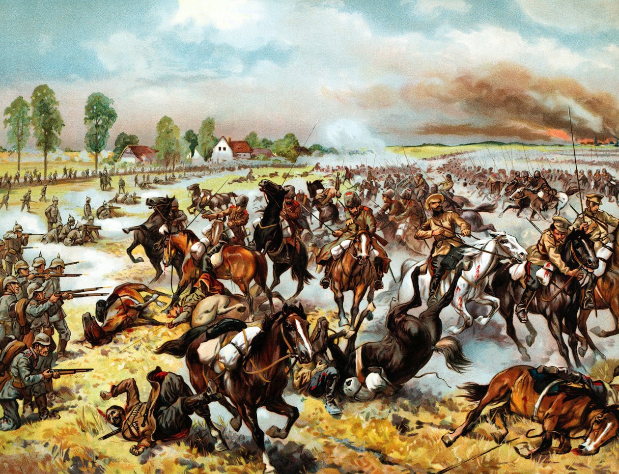 Tannenberg Savaşı (şimdi Stebark, Polonya) (1914) - Alman 8. Ordusu ile Rus 1. ve 2. Orduları arasında - Tannenberg Savaşı, Ağustos 1914 - Anonim - 1914 - Renkli litografi - 32.6x41.8 - Özel Koleksiyon by Anonymous Anonymous