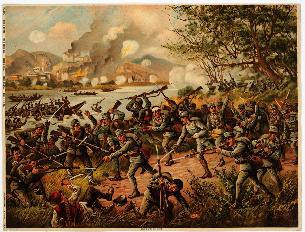 Drina Savaşı (Bosna, Sırbistan) 1914 - Drina Savaşı - Anonim - 1914 - Renkli litografi - 39x52.2 - Özel Koleksiyon by Anonymous Anonymous