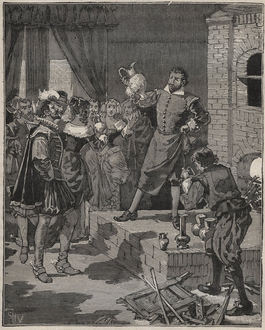 Fransız muzaffer seramikçi Bernard Palissy (1510-1589), ilk emaye parçalarını fırından çıkarıyor. Adolphe BITARD