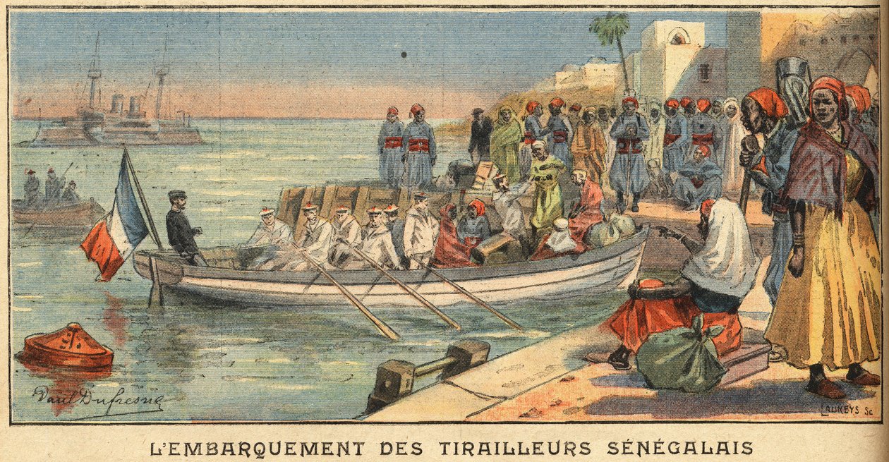 Senegalli biniciler eşleriyle birlikte yatılı. 22.03.1908 tarihli “Le Petite Parisien” gazetesinden gravür. Özel koleksiyon. by Anonymous Anonymous