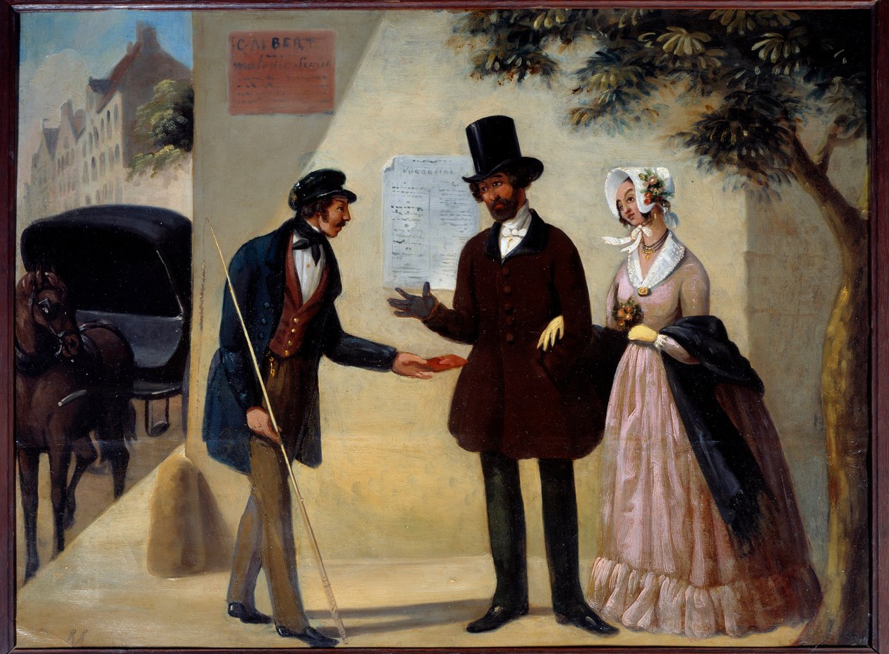 Bir çifte hizmetlerini sunan Parisli bir arabacı, kabare işareti “” Au coc fidele”. 19. yüzyılın anonim tablosu. Güneş. 0,64x0,84 m Paris, Musee Carnavalet by Anonymous Anonymous