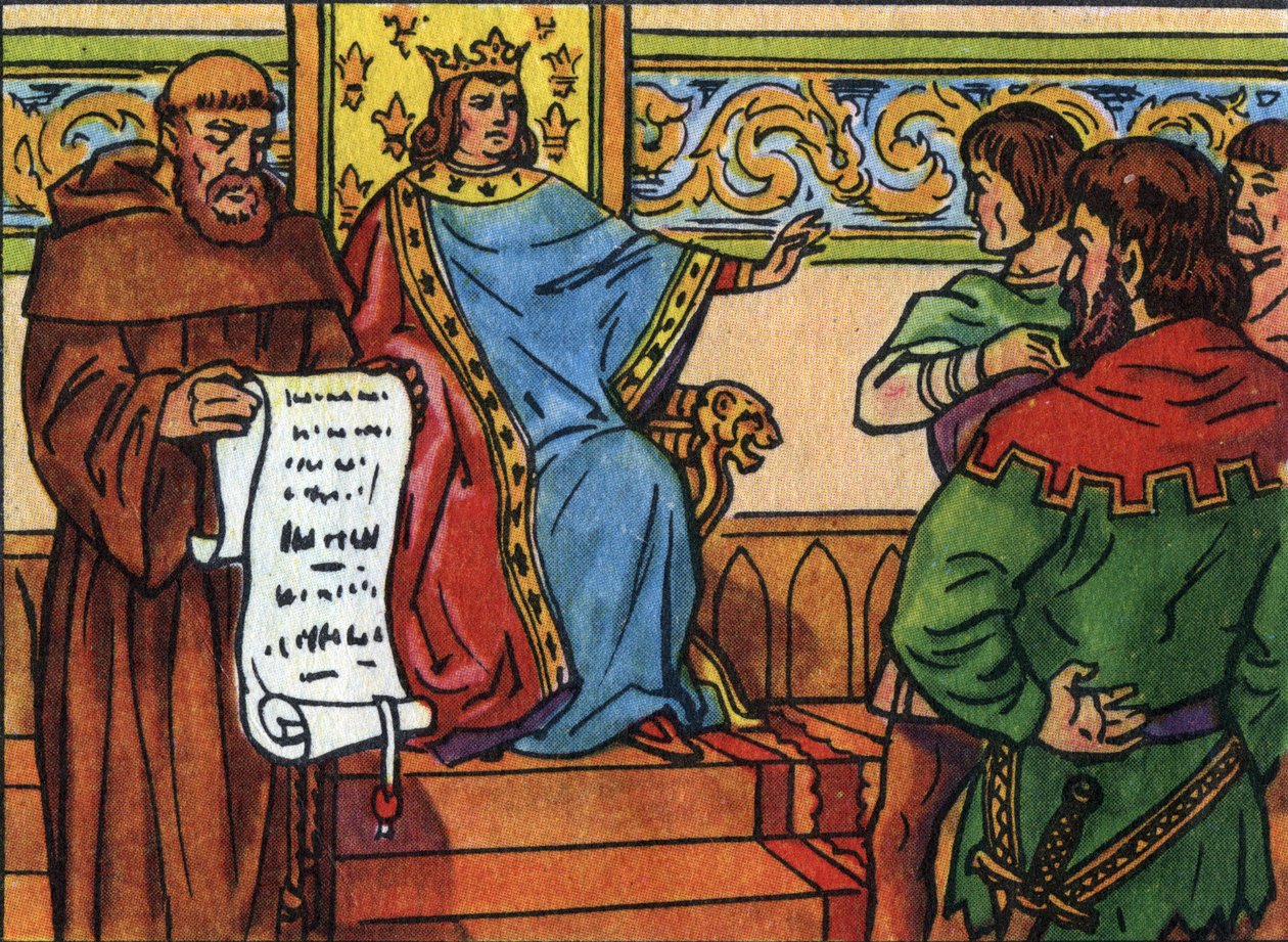 Charles IV Bel (1294-1328), iradesini lordlara empoze etti. “Fransa Hükümdarları ve Devlet Başkanları Koleksiyonu”nda anonim illüstrasyon. 20. yüzyıl. Özel koleksiyon. by Anonymous Anonymous