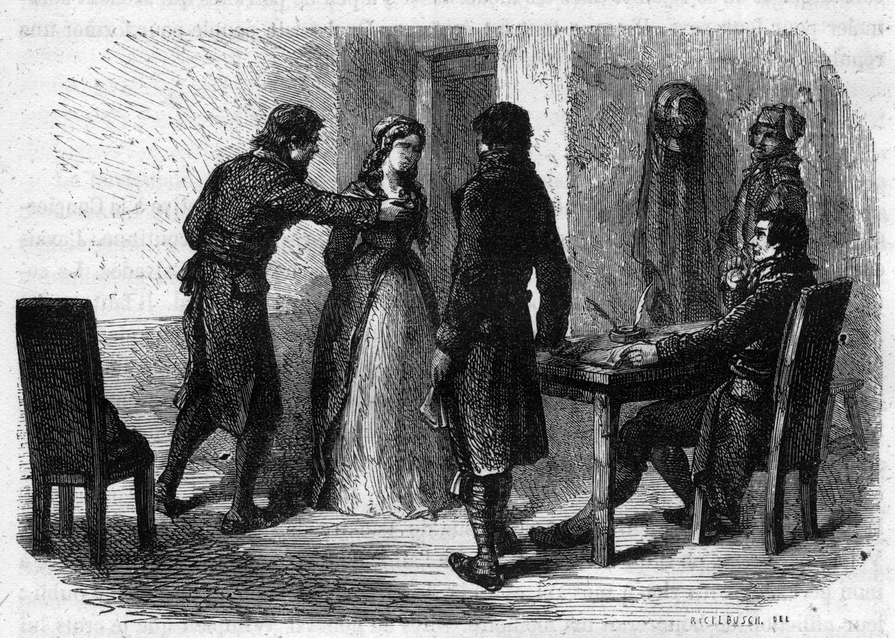 Francois Chabot (1756-1794) tarafından kazılan Charlotte Corday (1768-1793) - Alphonse de Lamartine (1790-1869) 1865-1866'ya ait “Histoire des Girondins” gravürü. Özel koleksiyon by Anonymous Anonymous