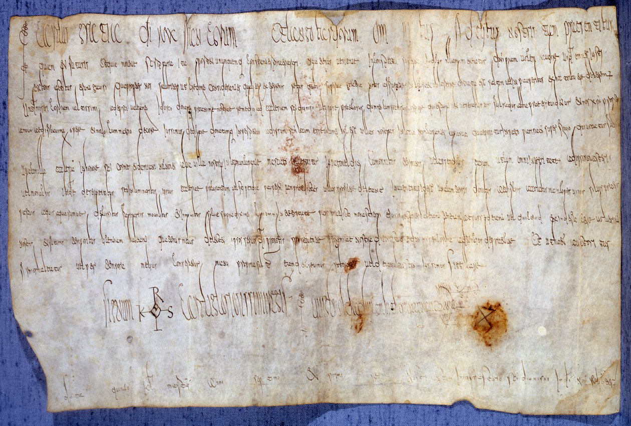 27/03/779 tarihinde Saint Germain des Pres manastırını vergiden muaf tutan Kral Charlemagne (Charles I, Charles the Great veya Carolus Magnus) (742-814) Tüzüğü. Paris, Ulusal Arşivler by Anonymous Anonymous