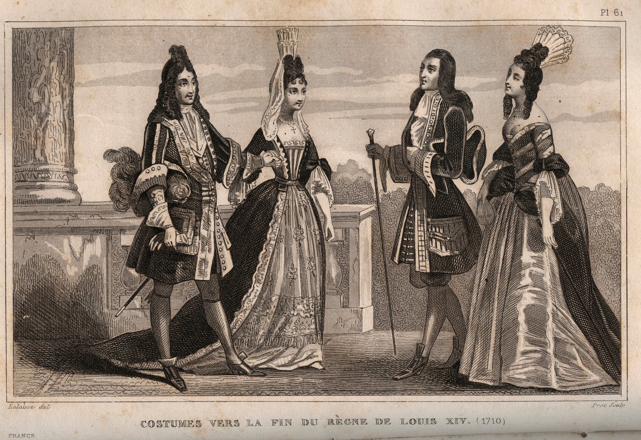 Kral Louis XIV (1710) saltanatının sonlarına doğru kostümler. "" Le Monde