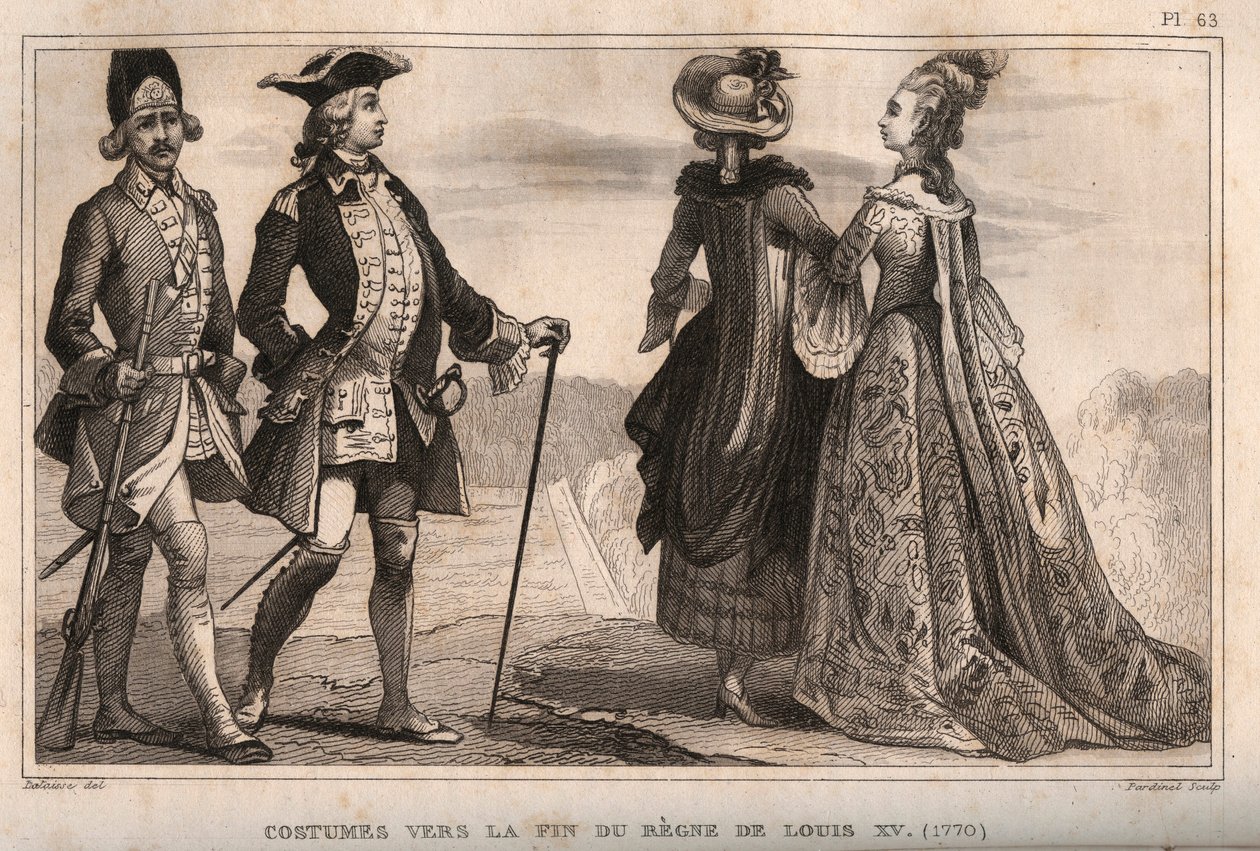Kral Louis XV (1770) saltanatının sonlarına doğru kostümler. "" Le Monde