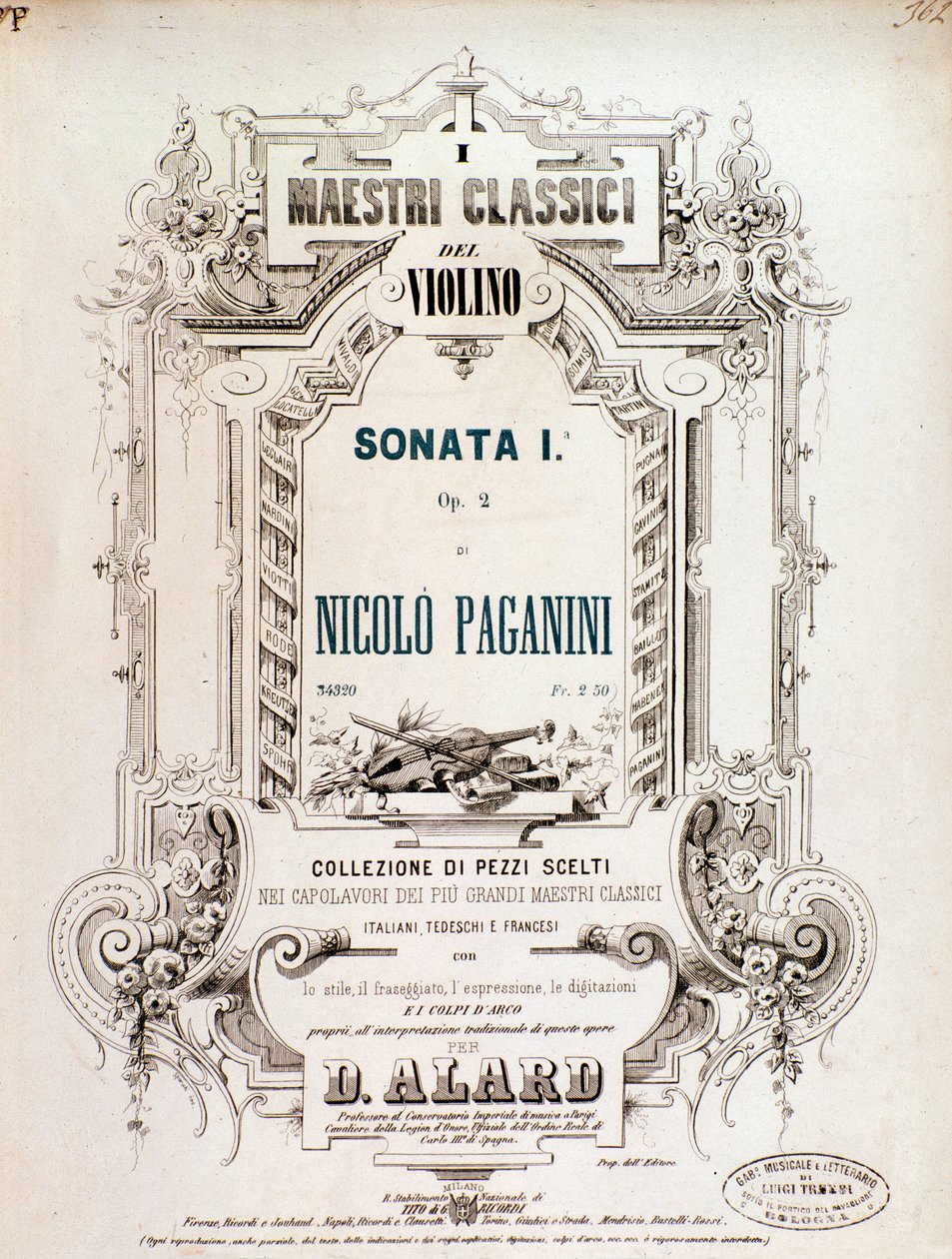 N Paganini'nin Sonata 1, op 2'nin müzik notalarının kapağı by Anonymous Anonymous