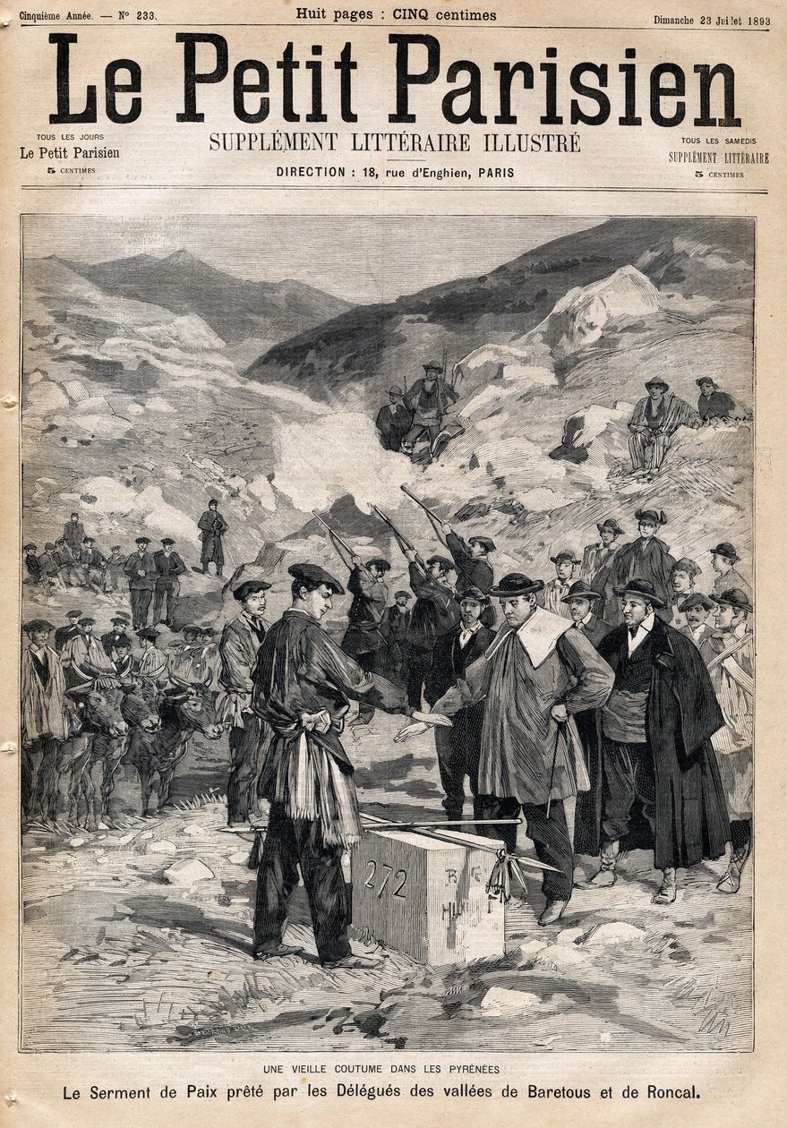 Pireneler geleneği: Baretous ve Roncal vadilerinin delegeleri tarafından alınan barış yemini. 23/07/1893 tarihli “Le Petite Parisien” gazetelerinden biri. by Anonymous Anonymous