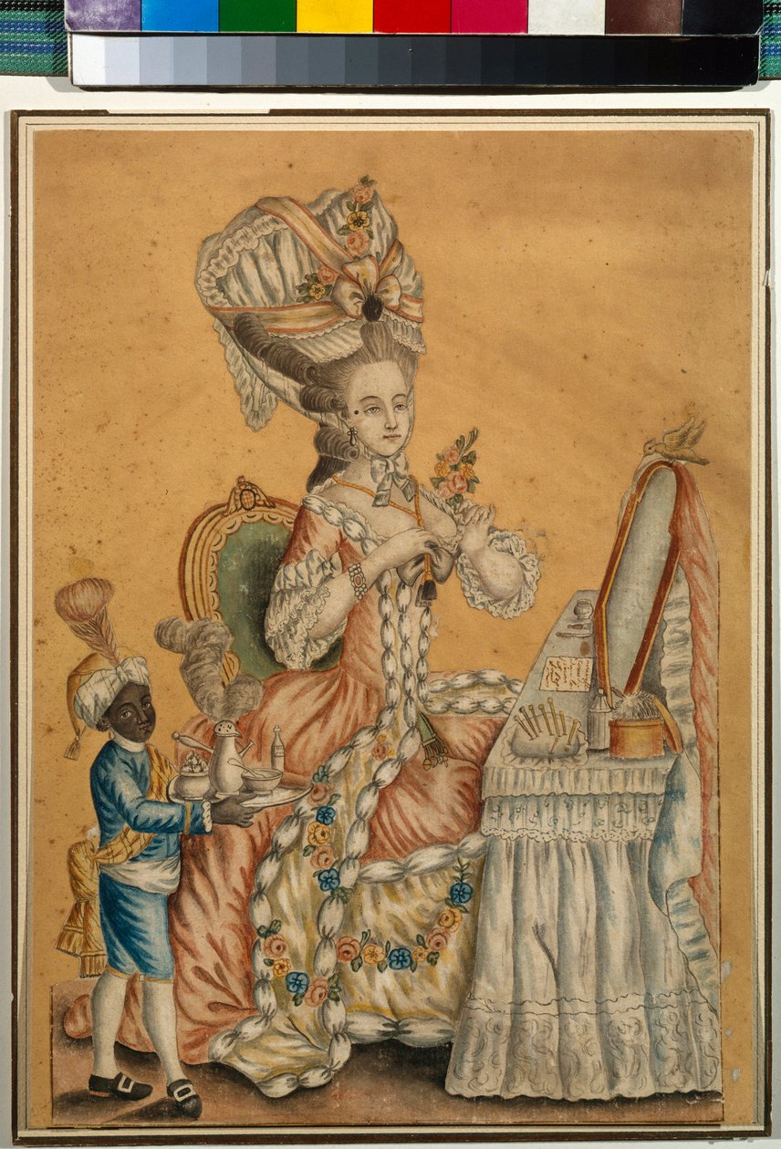 Siyah Bir Çocukla Tuvalette Kadın - Anonim çalışma, 1770 dolaylarında kağıt üzerine suluboya (29.2 x 21.2 cm) - Devlet Tretyakov Galerisi, Moskova by Anonymous Anonymous