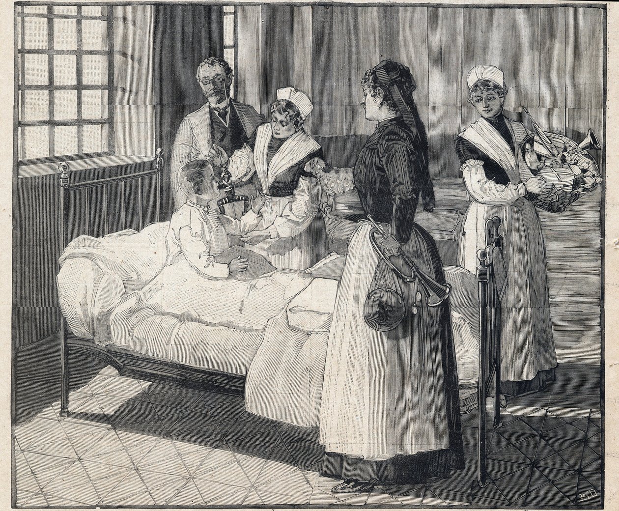 Yılbaşında kamu yararına çalışan çocuklara oyuncak dağıtımı. 8/01/1893 tarihinde “” Le Petro Parisien” de gravür. Özel koleksiyon by Anonymous Anonymous
