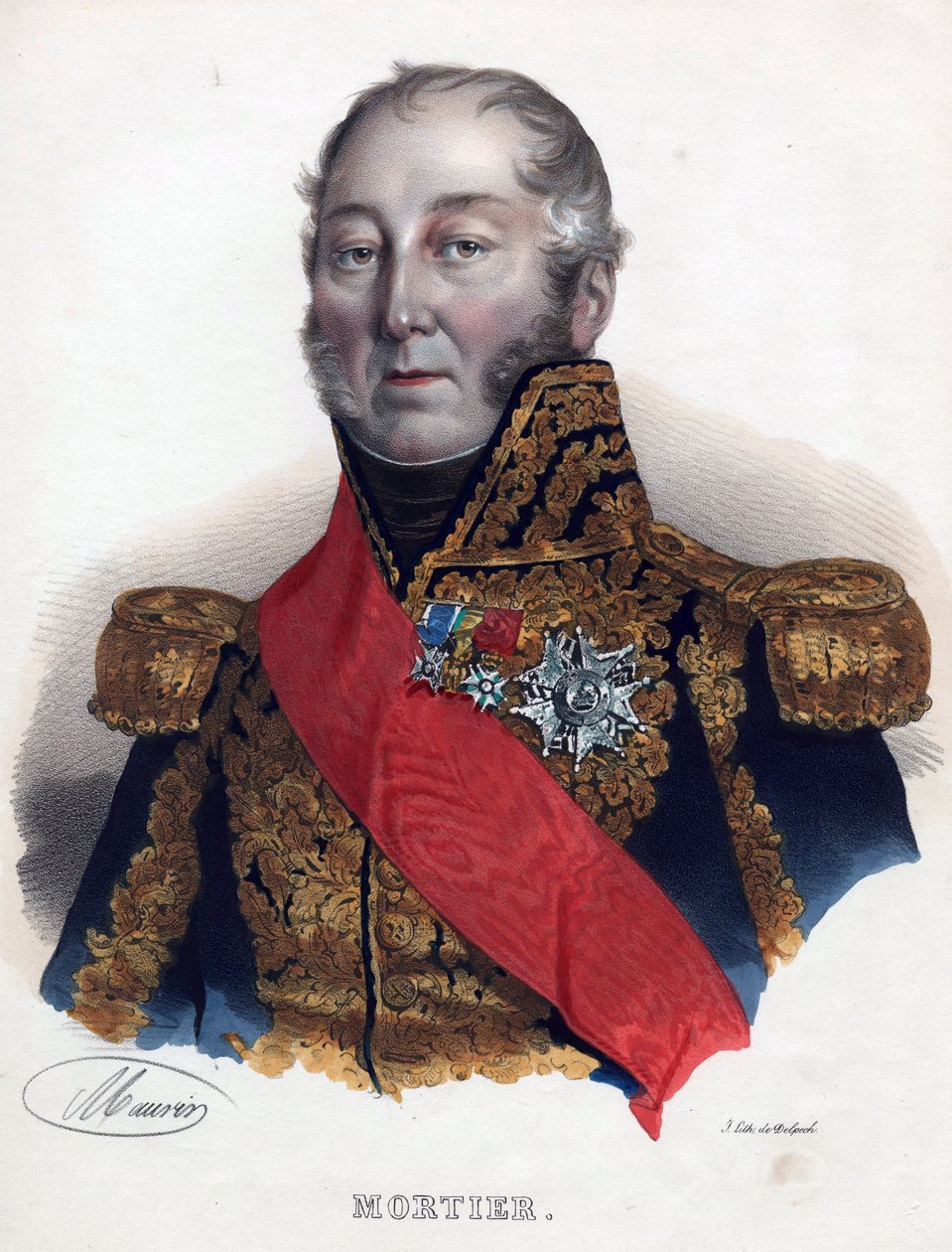 Edouard Adolphe Mortier (1768-1835), Fransa Mareşali - Anonim - 1835 - Litografi, suluboya - 32x24 - Özel Koleksiyon by Anonymous Anonymous