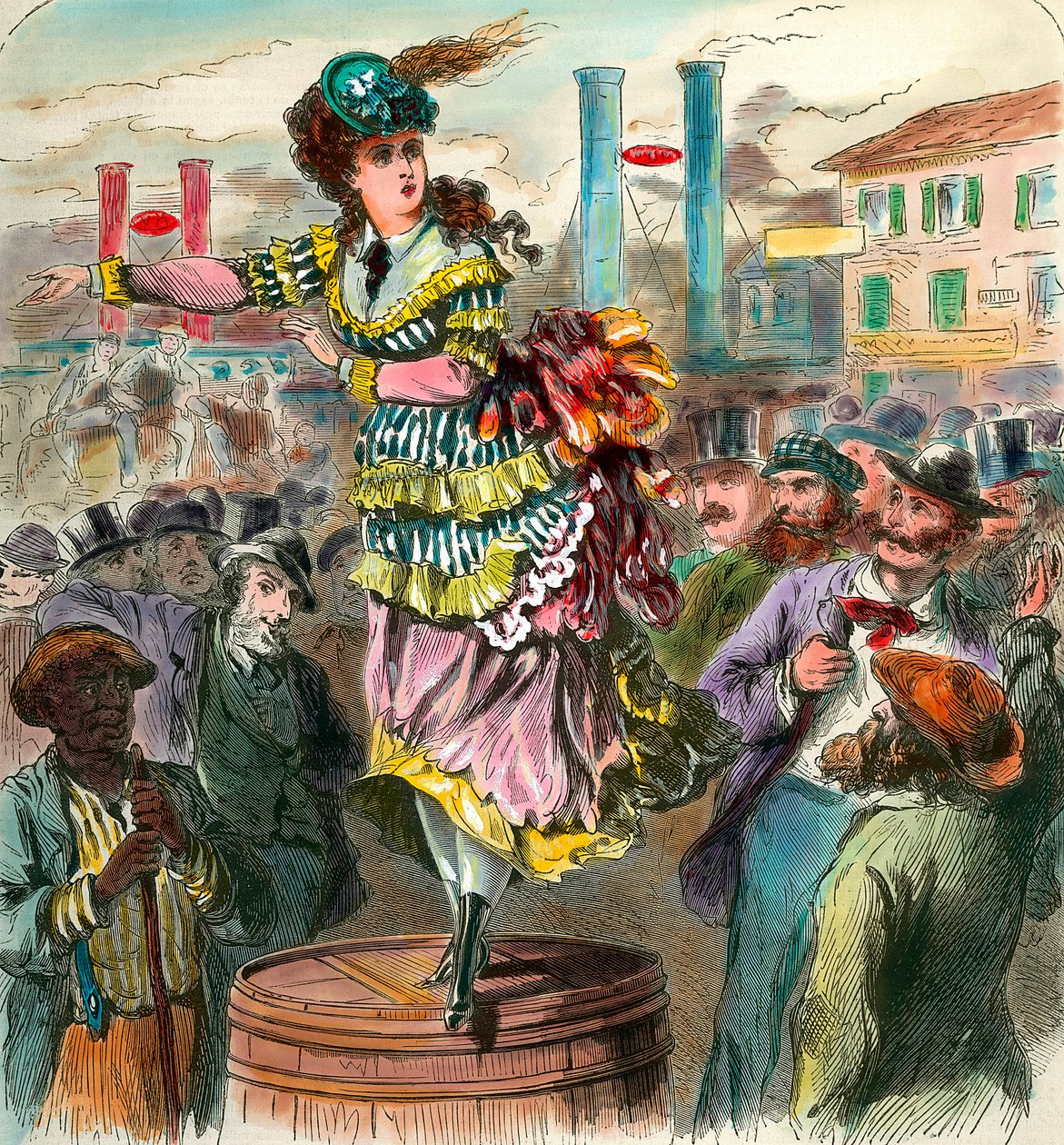 Feminizm: “” Amerika Birleşik Devletleri'nde Kadınların Güçlenmesi İçin Konuşma”” Bir fıçının üzerinde duran genç bir kadın kadın hakları talep ediyor. 19. yüzyılın gravürü. Özel koleksiyon by Anonymous Anonymous