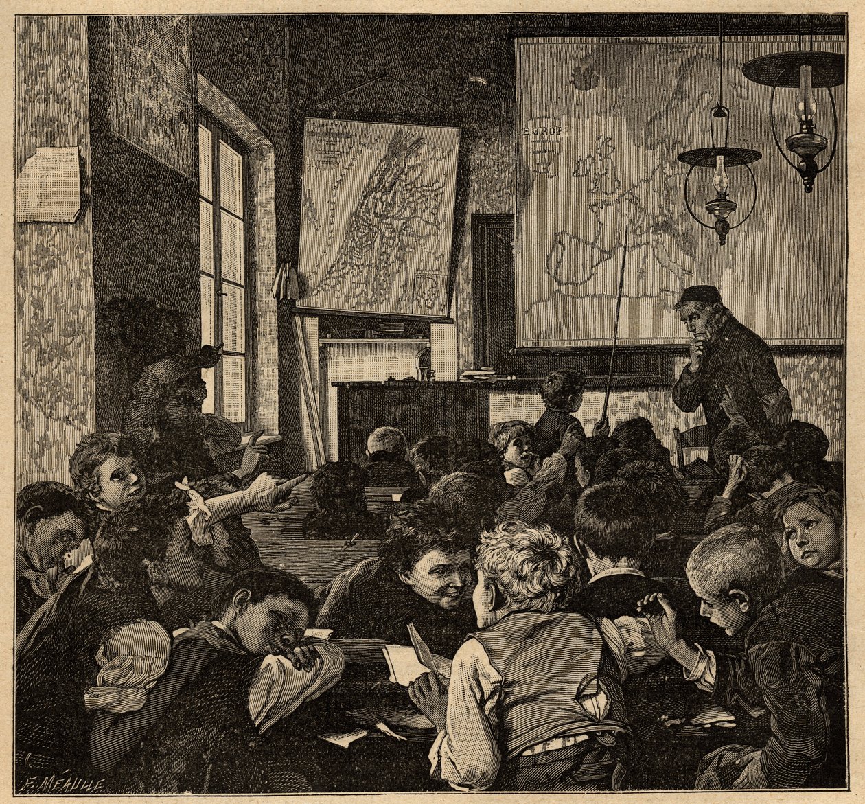 Dersin Sonu - okul - - 1890 gravürü by Anonymous Anonymous
