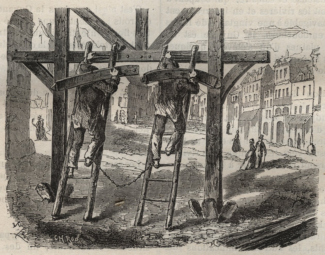 19 ನೇ ಶತಮಾನದಲ್ಲಿ ಟೌಲನ್ ಬಾಗ್ನೆಯಲ್ಲಿ ಬಡಗಿಗಳನ್ನು ಫೋರ್ಕಾಟ್ಸ್. ಪಿಯರೆ ಝಾಕೋನ್ (1817-1895) (ಕೊಲೋನಿಯಾ ಪೆನಾಲೆ - ಪೀನಲ್ ವಸಾಹತು) ಅವರಿಂದ "ಅವರ ಸೃಷ್ಟಿಯಿಂದ ಇಂದಿನವರೆಗಿನ ಅಪರಾಧಿಗಳ ಇತಿಹಾಸ" (1877) ನಲ್ಲಿ ಕೆತ್ತನೆ. ಖಾಸಗಿ ಸಂಗ್ರಹಣೆ. turk by Anonymous Anonymous