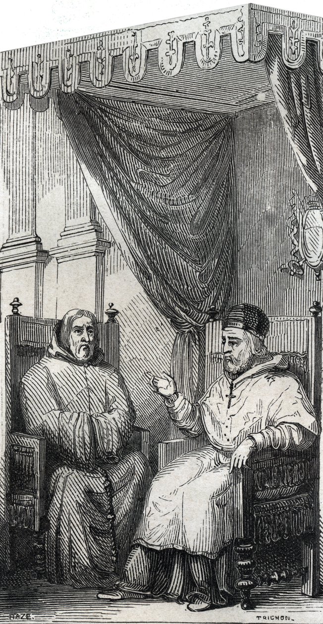 Aziz François de Paule (Francesco di Paola) (1416-1507), Papa Sixtus IV ile birlikte Minimes Düzeninin kurucusu - 1846 tarihli gravür Azizler””. özel koleksiyon by Anonymous Anonymous