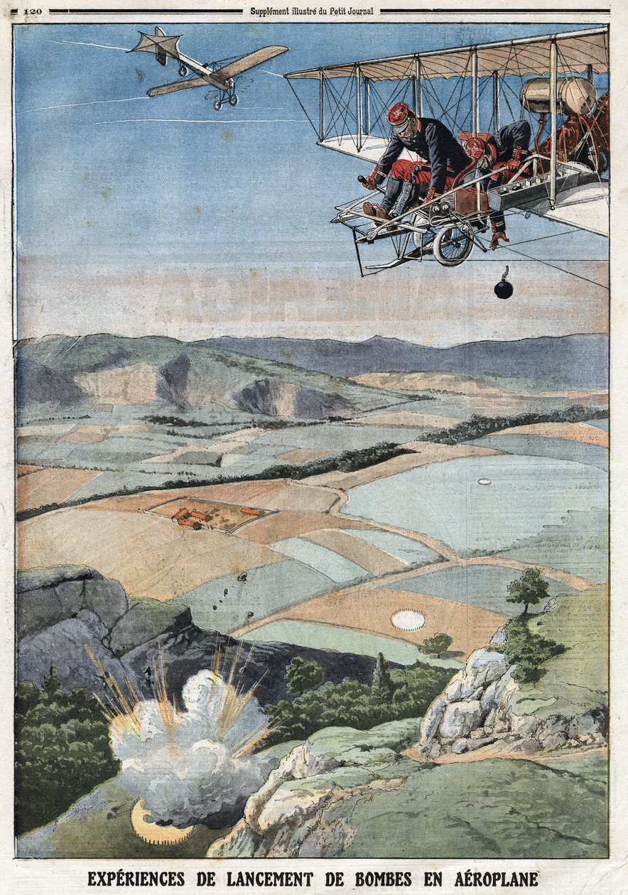 Fransız Armee: “” Uçak Bomba Fırlatma Deneyimleri””. Gravür, “” Le Petité Journal””, 14/04/1912. Özel koleksiyon. by Anonymous Anonymous