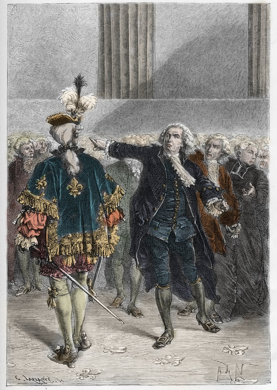 Fransız devrimi - 23/06/1789 tarihinde genel devletler toplantısı: Honore Gabriel (Honore-Gabriel) Riqueti, Kont Mirabeau (1749-1791) apostrofan Henri Evrard (Henri-Evrard), Marki Dreux Breze (Dreux-Breze) (1762-1829) - Versay