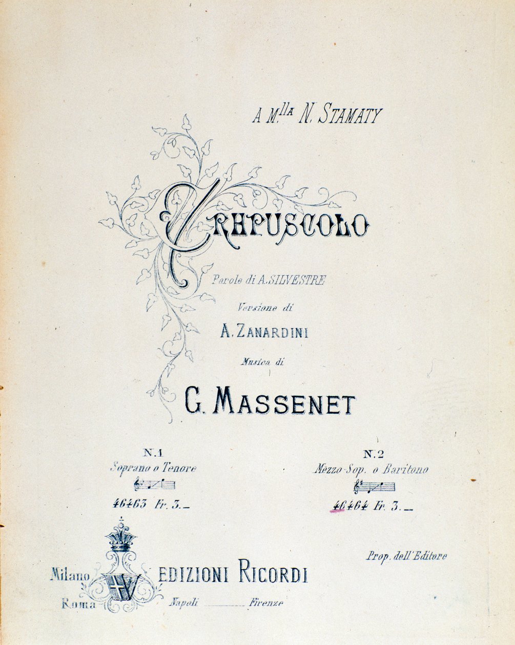 Frontispice of Crepuscule, pastoral şiir n°5, Jules Massenet by Anonymous Anonymous