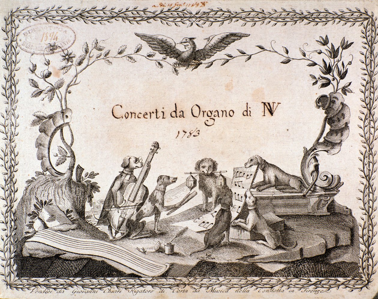 Müzik aletleri çalan hayvanların temsili ile bir müzik notasının ön yüzü (1783) by Anonymous Anonymous