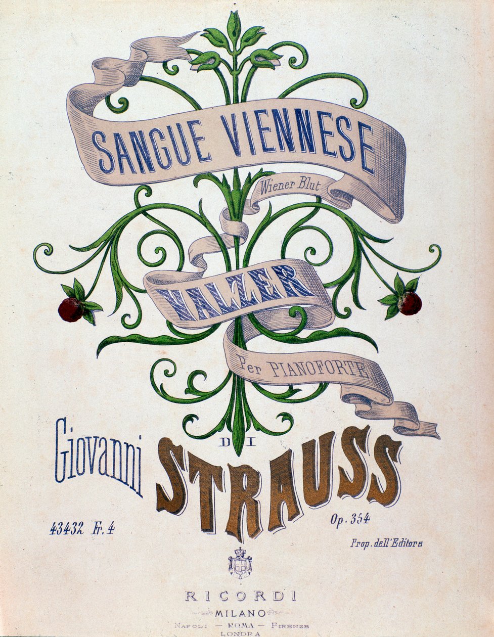 Johann Strauss'un Viyana Kanı'nın müzikal notasının ön yüzü by Anonymous Anonymous