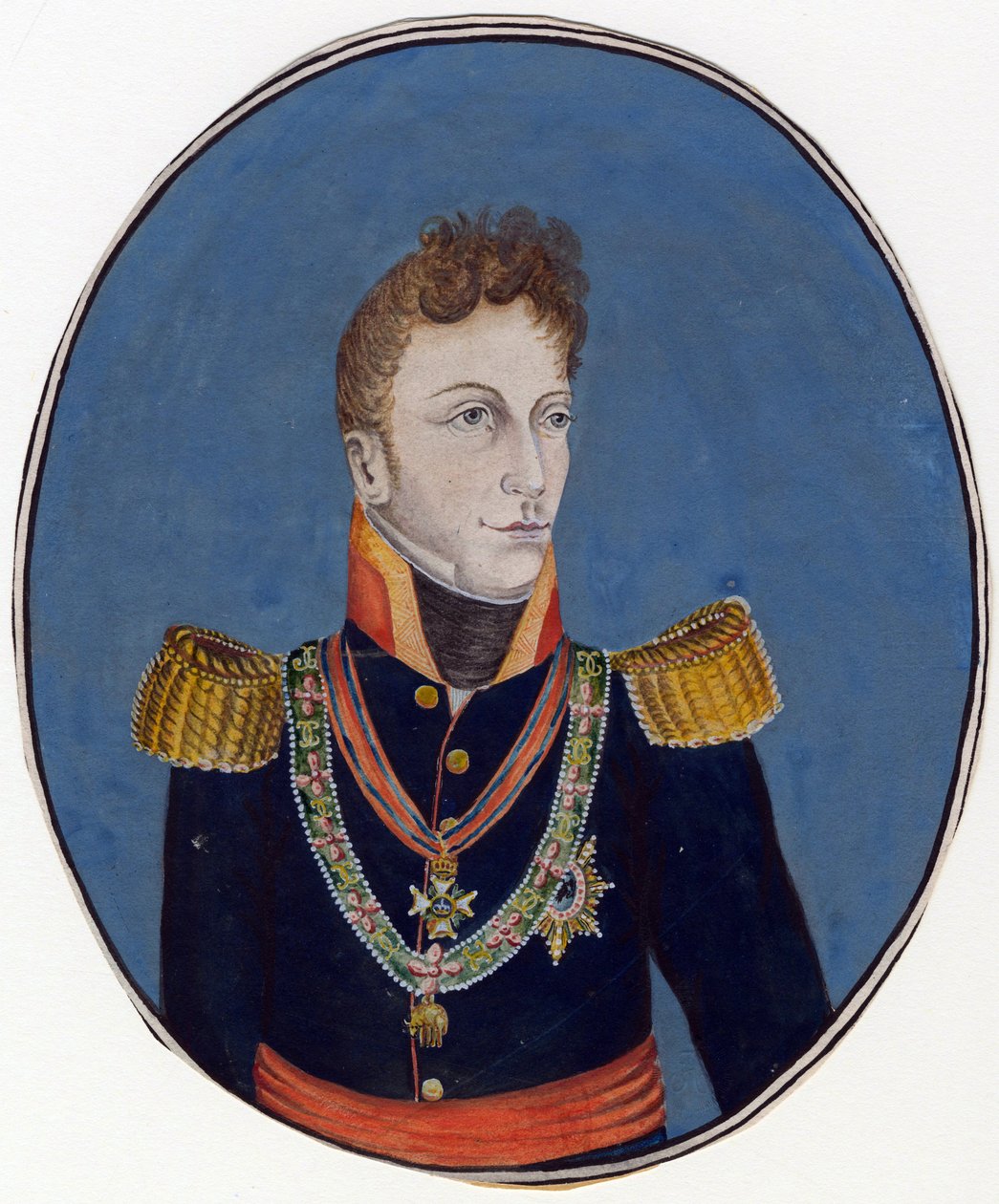 Gebhard Leberecht von Bluecher (Blucher) (1742-1819) prens de Wahlstatt ve general prussien - Anonim - c. 1800 - Kağıt üzerine suluboya - 17,4x14,2 - Özel Koleksiyon by Anonymous Anonymous