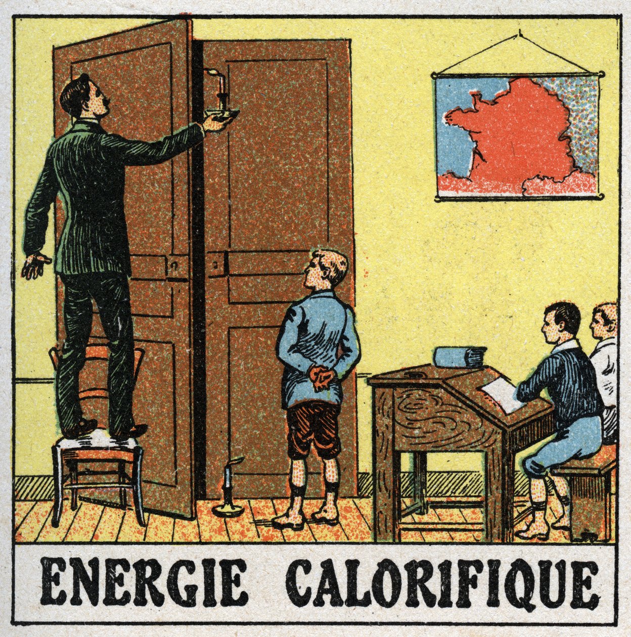 Isı enerjisi: sınıfta bir öğretmen açık bir kapının yanında bir mum tutar. 1925