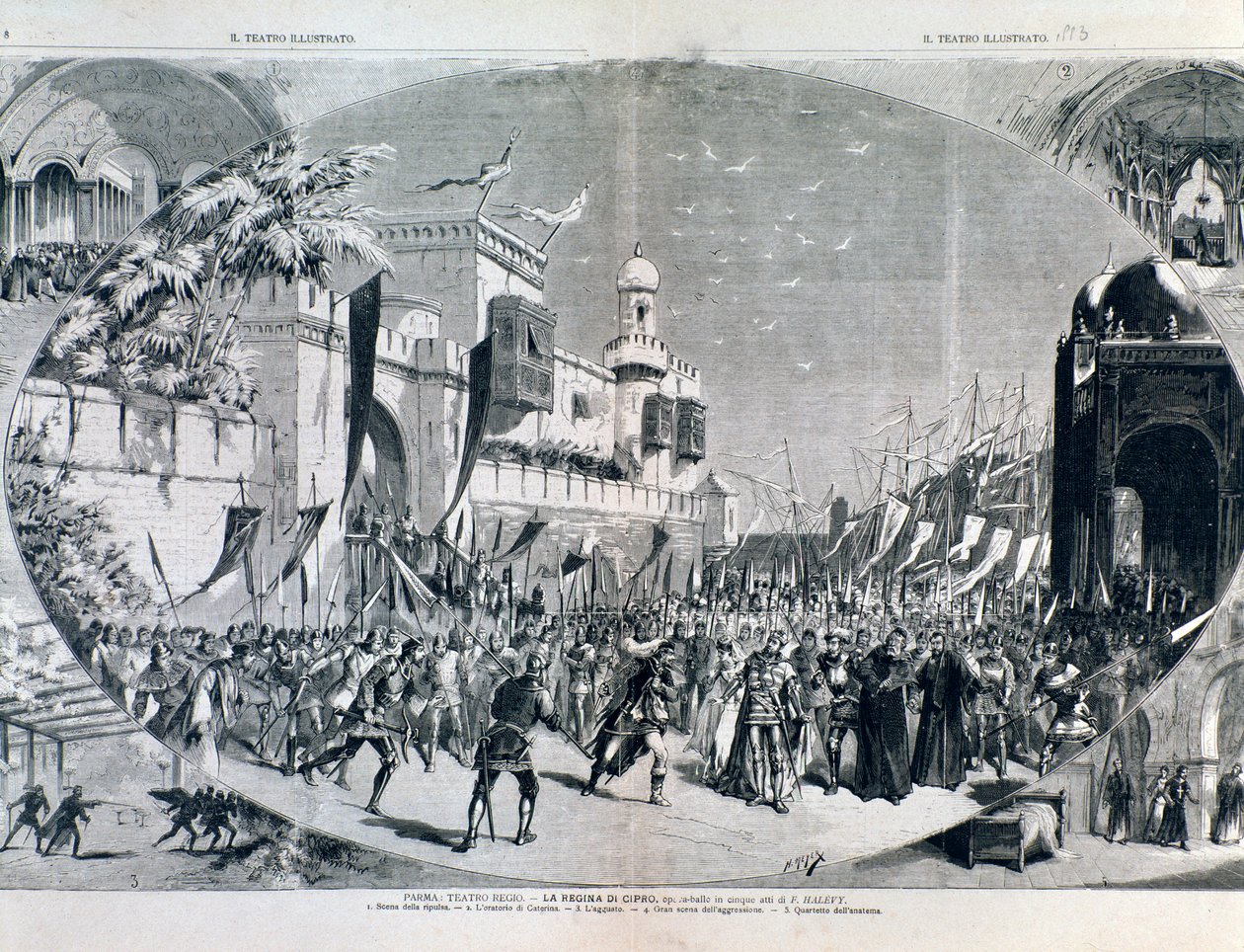 Halevy'nin Kıbrıs Kraliçesi operası için çizimler 1883'te Parma'da sahnelendi by Anonymous Anonymous
