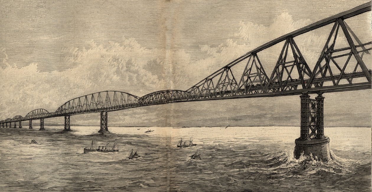 Calais ve Folkestone arasındaki Kanal üzerinde uluslararası köprü projesi - 1890 - 1890 gravür by Anonymous Anonymous