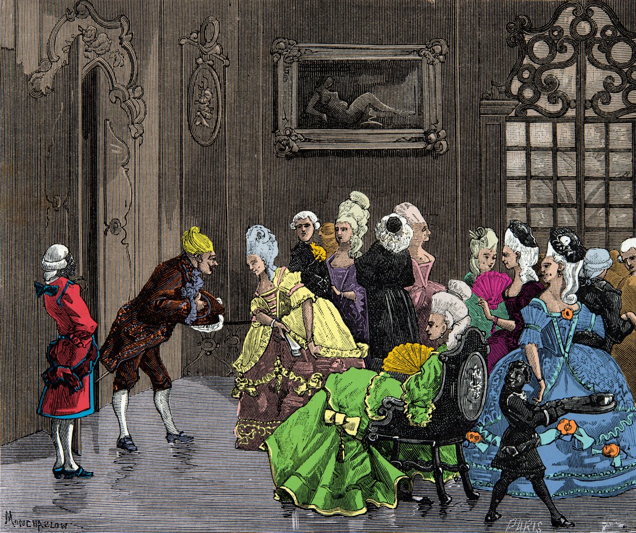 Joseph (Giuseppe) Balsamo (1743-1795), dit Alessandro Comte de Cagliostro received by the nobility in Versailles around 1750, Engraving, Private Collection by Anonymous Anonymous