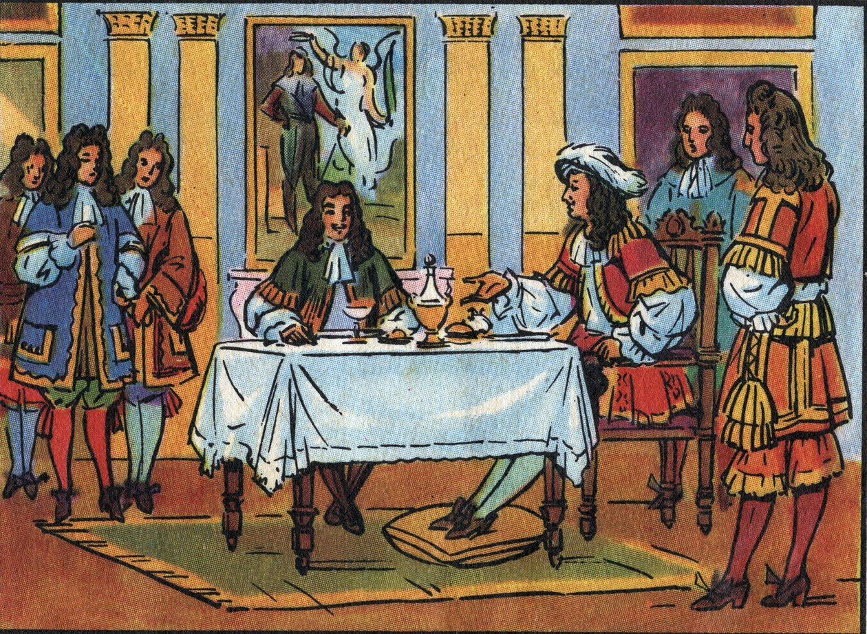Kral Louis XIV (1638-1715), komedyen ve oyun yazarı Jean Baptiste Poquelin dit Moliere