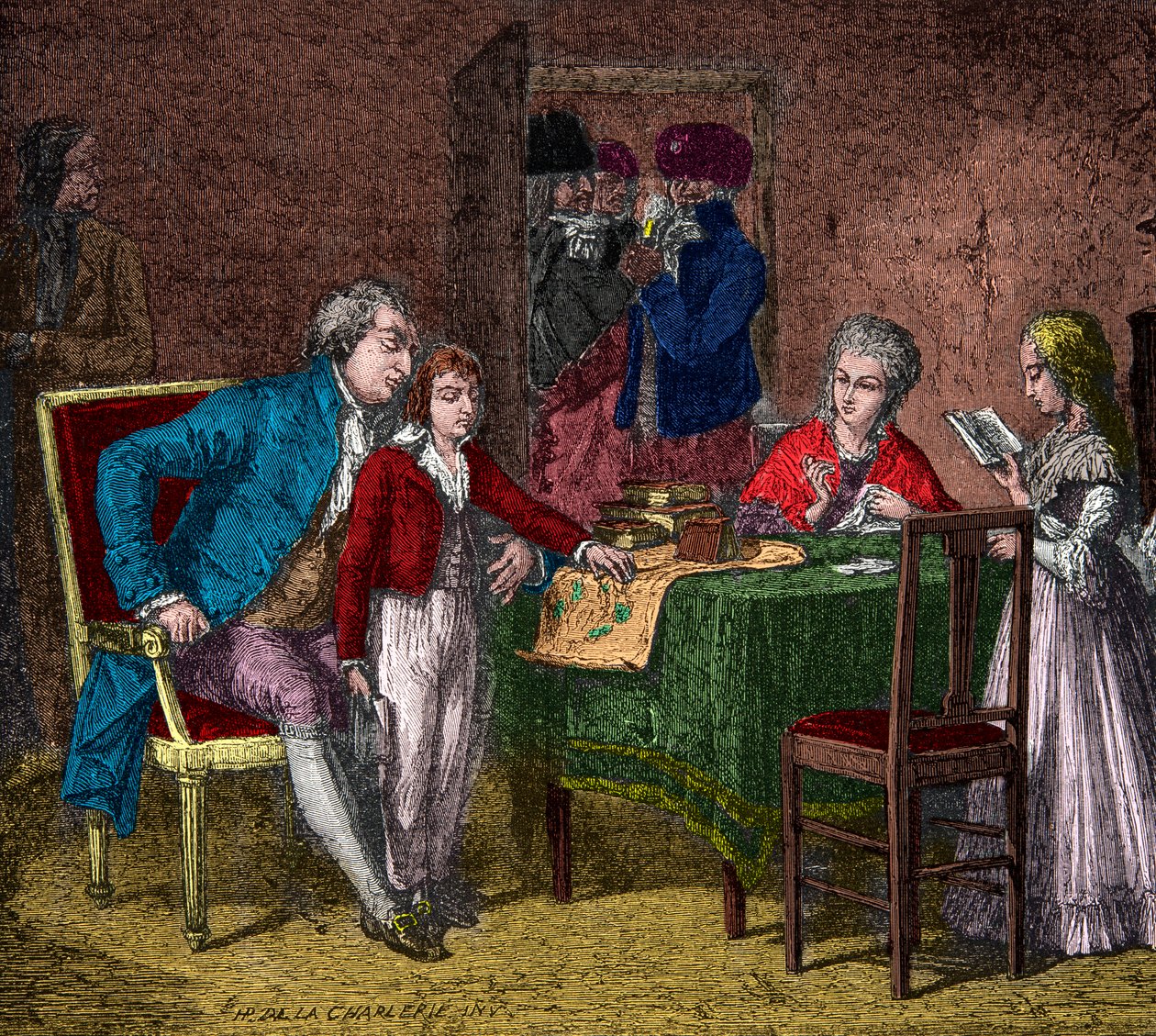 King Louis XVI and the royal family kept in the temple under the supervision of the revolutionaries, Engraving, Private Collection by Anonymous Anonymous