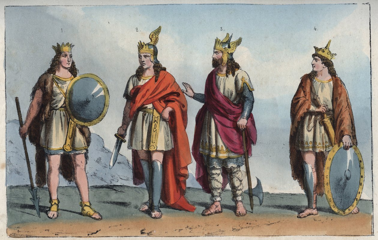 Les Merovingiens - Merovingian hanedanı - Pharamond veya Faramund (- Chlodio (Clodius, Clodion, Cloio veya Chlogio) (Clodion le Chevelu) (yaklaşık 390 - yaklaşık 450) - Merovech (Merovee veya Merowig, yaklaşık 412-457) ve Clovis (yaklaşık 466-511 ”- Usi e  by Anonymous Anonymous