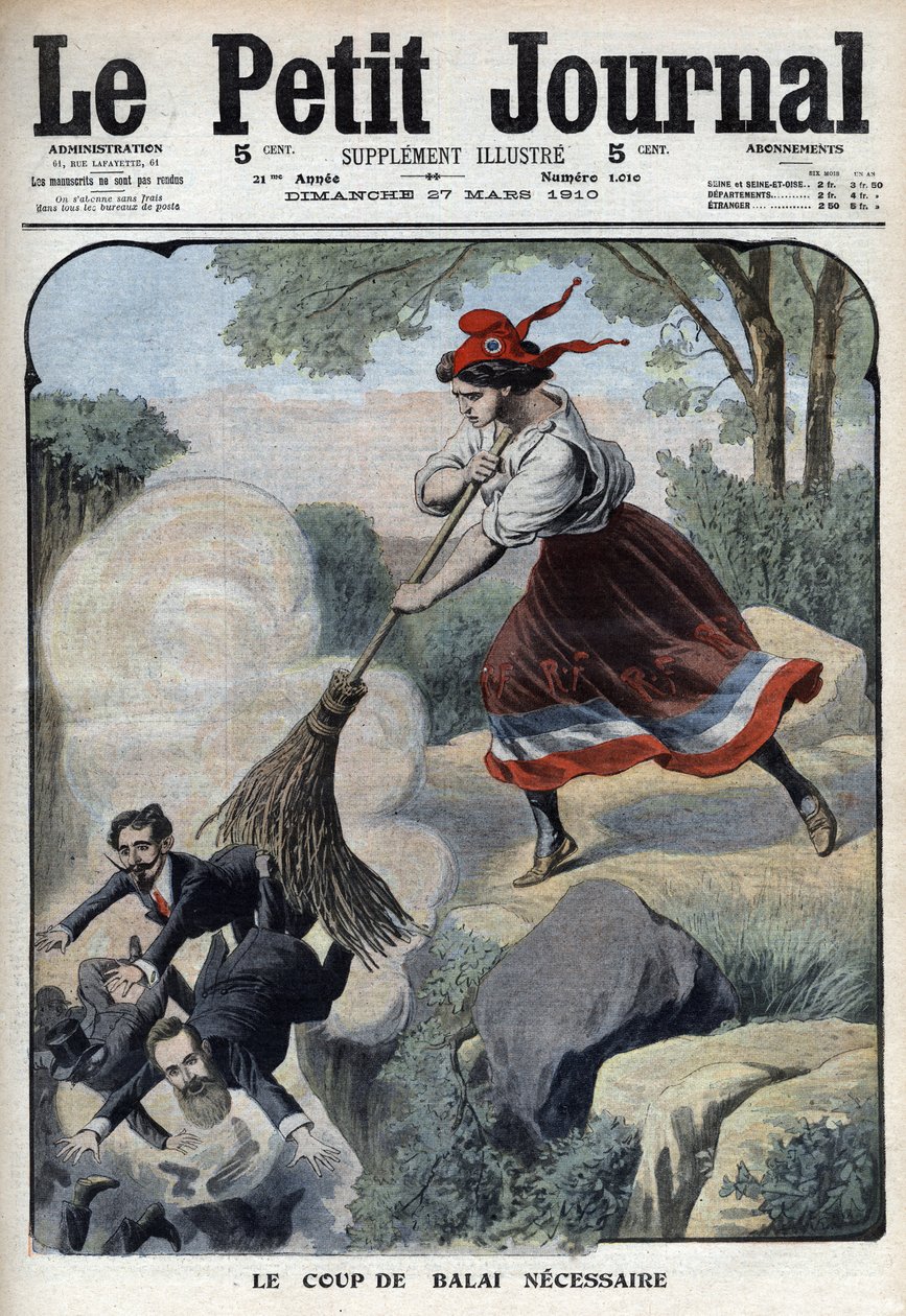 Marianne tasfiye memurlarına, kaçakçılara ve şarkıcılara karşı gerekli süpürgeyi veriyor (Marianne ve 3. Cumhuriyet skandalları) - 27 Mart 1910 Cumartesi tarihli “” Le petit Journal””” by Anonymous Anonymous
