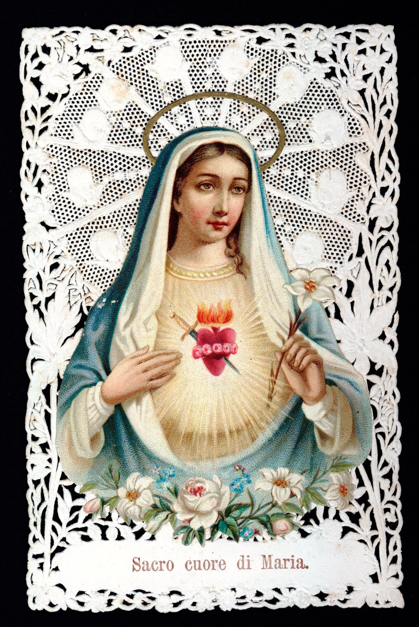 Mater dolorosa Kutsal kalp. Dindar görüntü. Kromolitografide dekupaj ve dentaj vardır. İlk 20. yüzyıl Özel Koleksiyonu by Anonymous Anonymous
