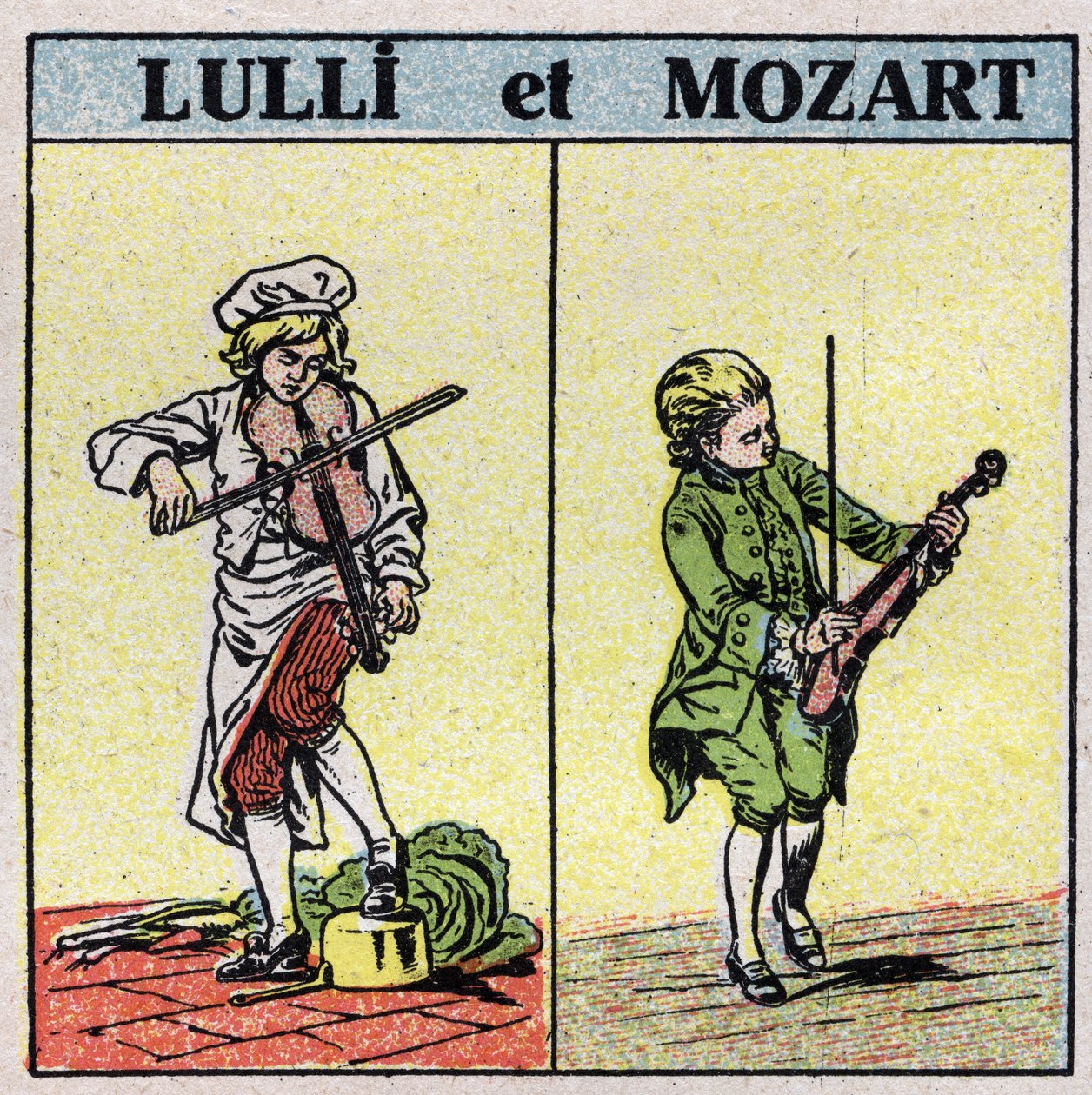 Müzik aletleri: ovuşturulmuş yaylı çalgılar. Jean Baptiste Lully (Giovanni Battista Lulli) (1632-1687) ve Wolfang Amadeus Mozart (1756-1791) keman çalıyor. 1925