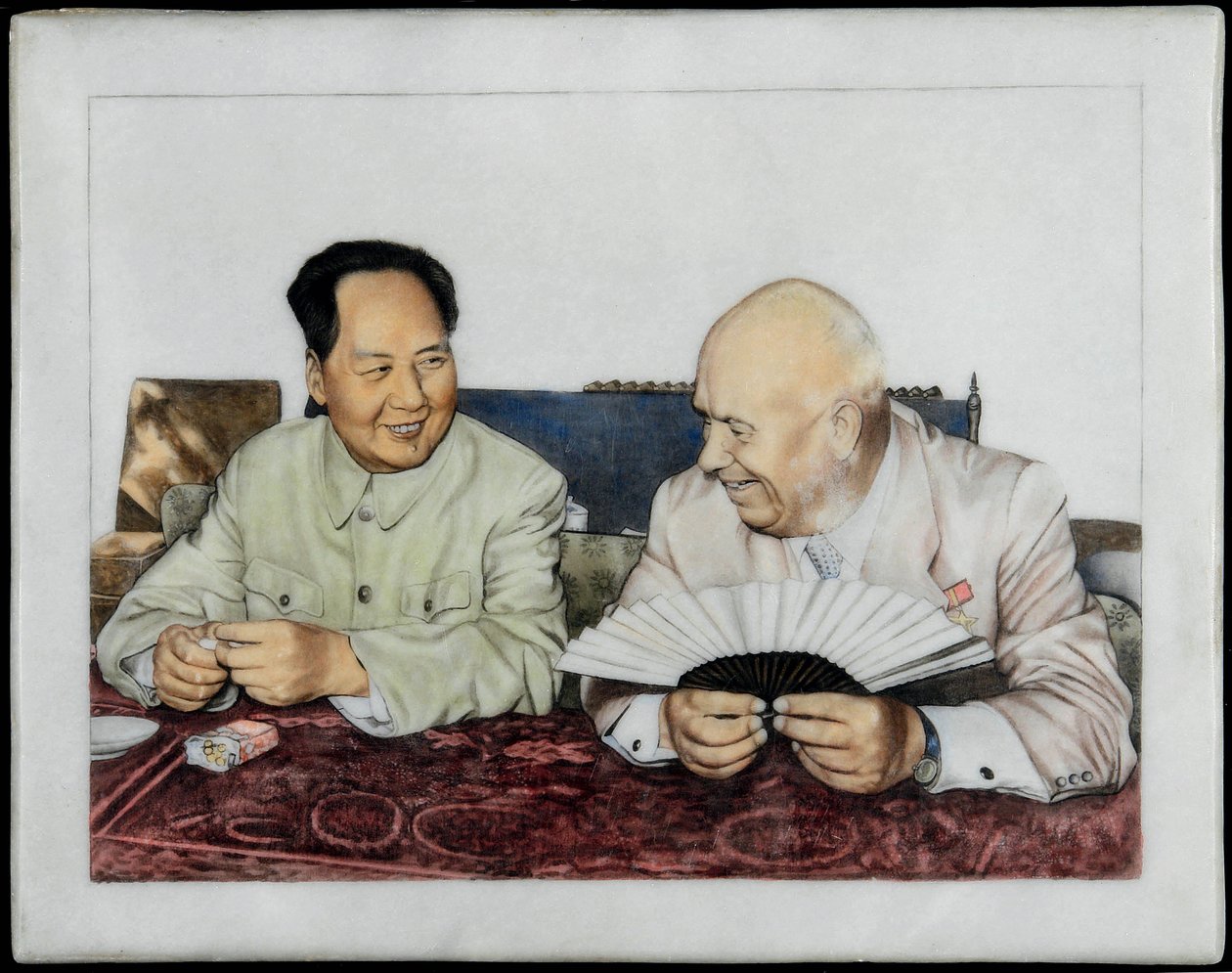 Nikita Khrouchtchev (1894-1971) ve Mao Zedong (Tse-Toung, Tse Toung) (1893-1976) - Nikita Kruşçev ve Mao Zedong - Anonim. Porselen, sır üstü bezeme, 1960