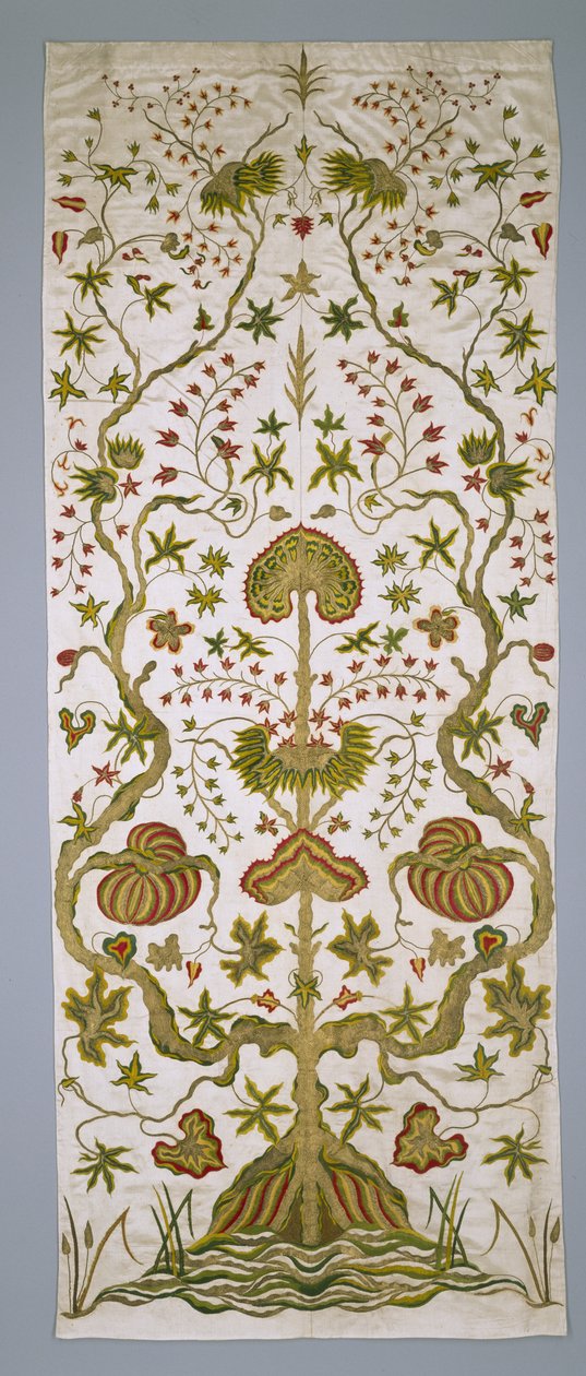 Yatak asma setinden bir panel, c.1705-25 (ipek, altın iplik ve nakış) by Anonymous Anonymous