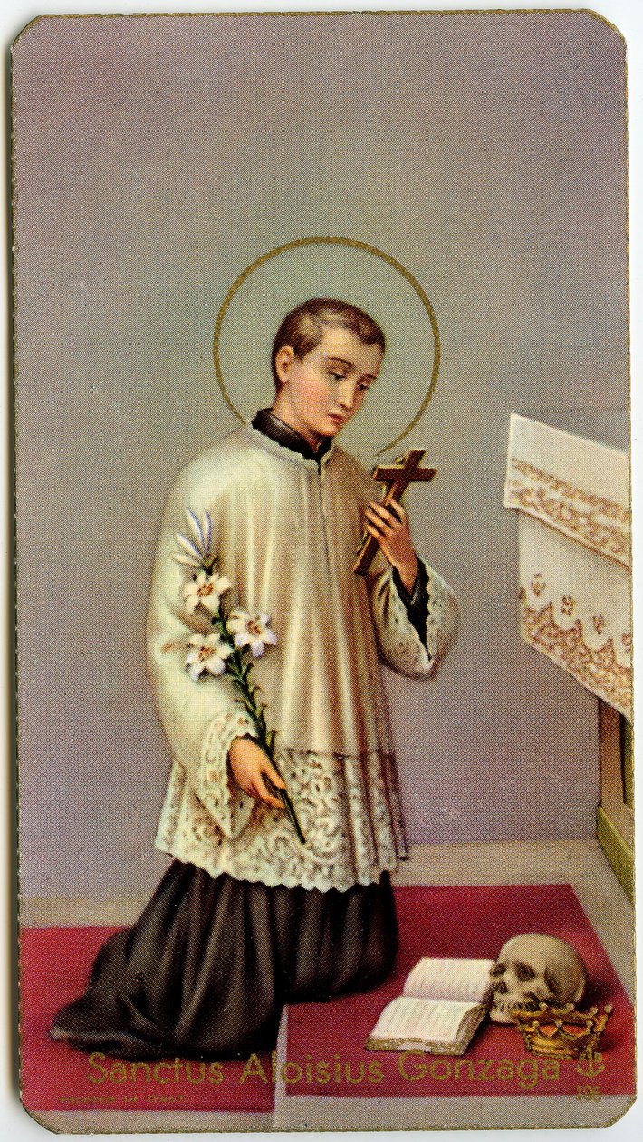 Dindar görüntü: Aloysius Gonzaga haça tapıyor (baskı) by Anonymous Anonymous
