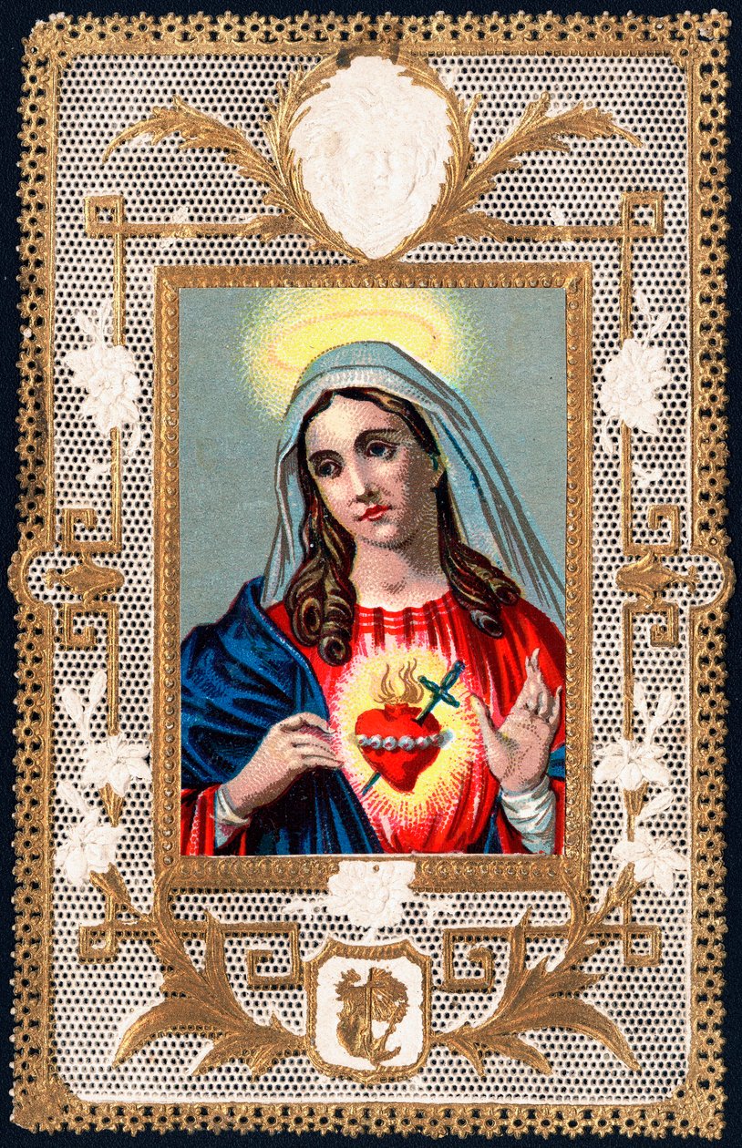 Dindar görüntü: “” Acının Bakiresi””” Mater dolorosa. Dentelee kartı. 20. yüzyılın özel koleksiyonunun kromolitografi başlangıcı by Anonymous Anonymous