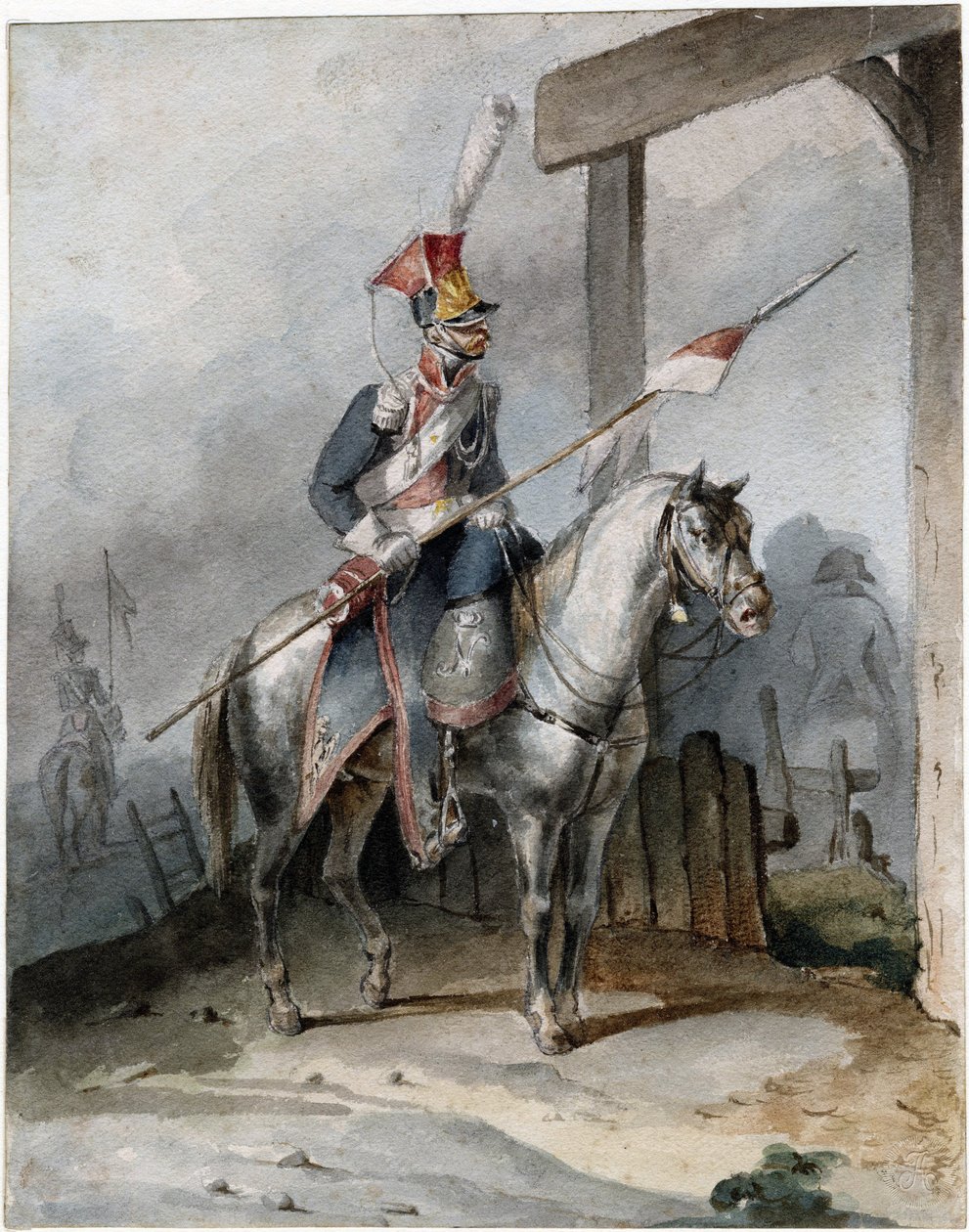Fransız İmparatorluk Muhafızlarının Polonyalı Chevauleger'ı - Anonim - yaklaşık 1808 - Kağıt üzerine suluboya - 20,6x16,2 - Özel Koleksiyon by Anonymous Anonymous